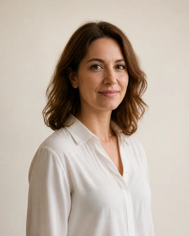 Portrait d’une rédactrice en chemisier blanc